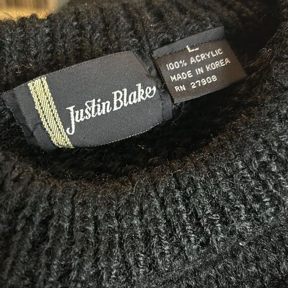 Vintage JUSTIN BLAKE knitted sweater 90s size large grandpa abstract - Picture 6 of 9